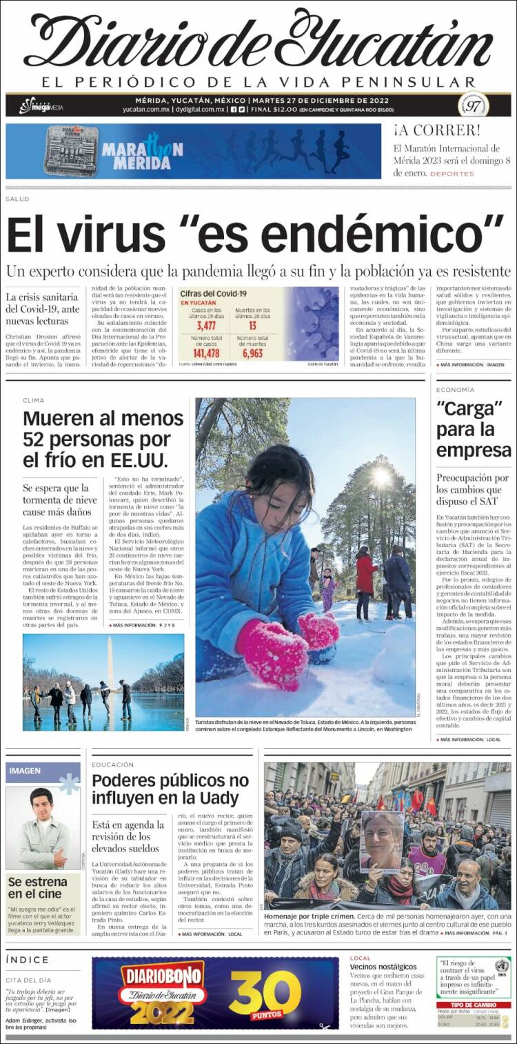 Portada de Diario de Yucatán (Mexique)