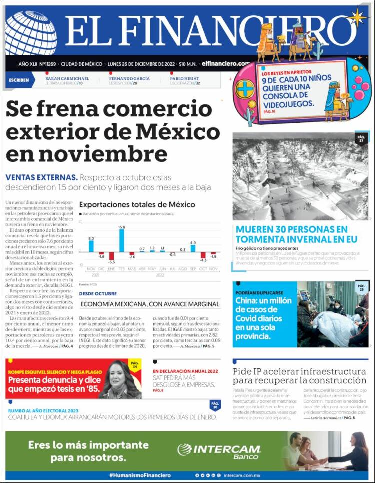 Portada de El Financiero (Mexique)