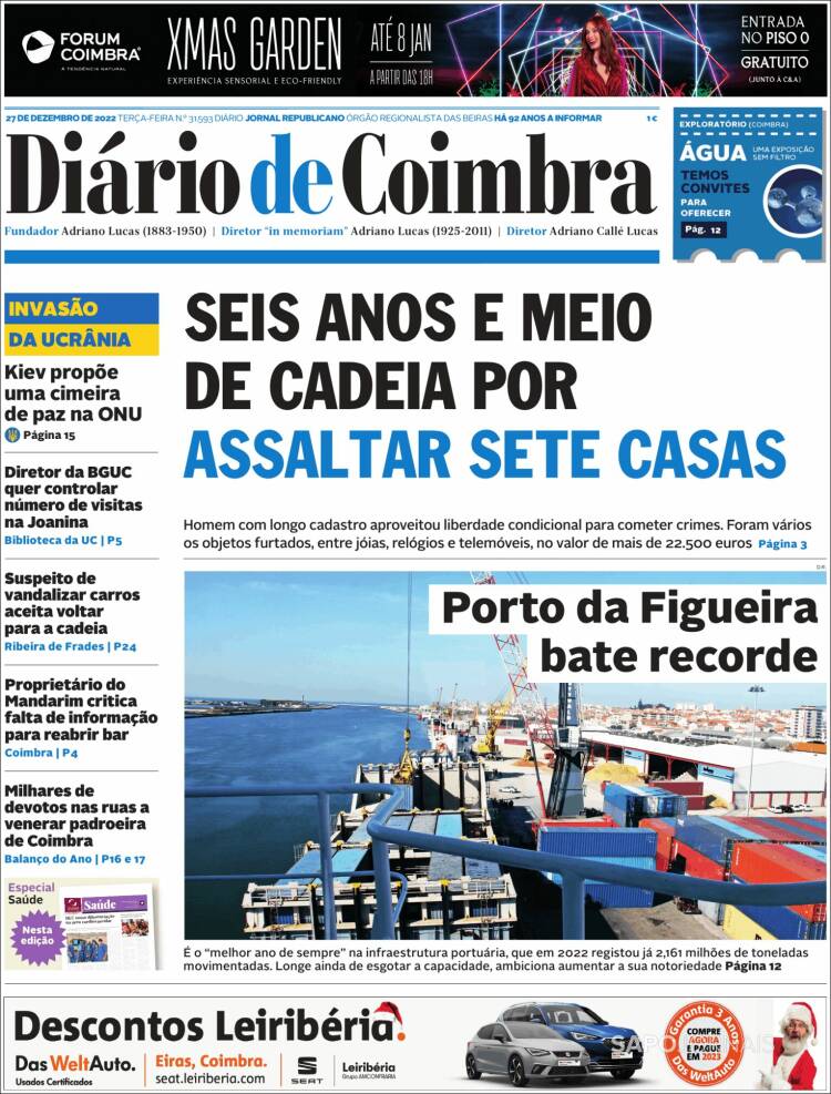 Portada de Diário de Coimbra (Portugal)