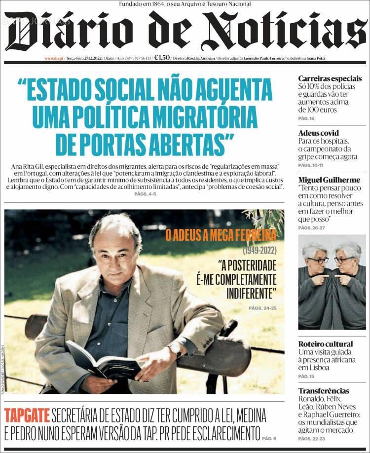 Portada de Diário de Noticias (Portugal)