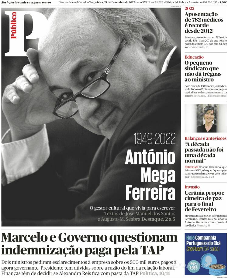 Portada de Público (Portugal)