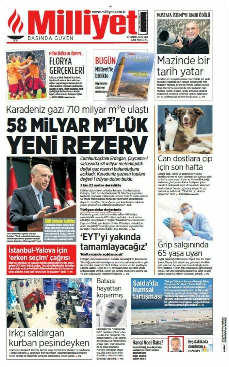 Portada de Milliyet (Turquie)
