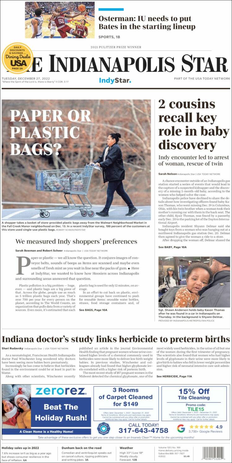 Portada de The Indianapolis Star (USA)