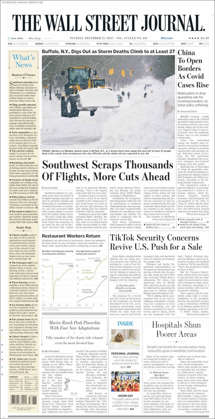 Portada de Wall Street Journal (USA)