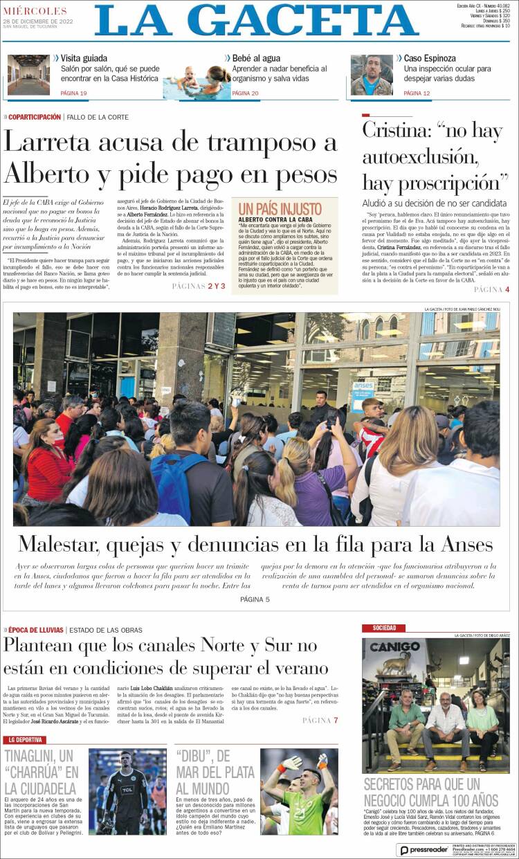 Portada de La Gaceta (Argentina)
