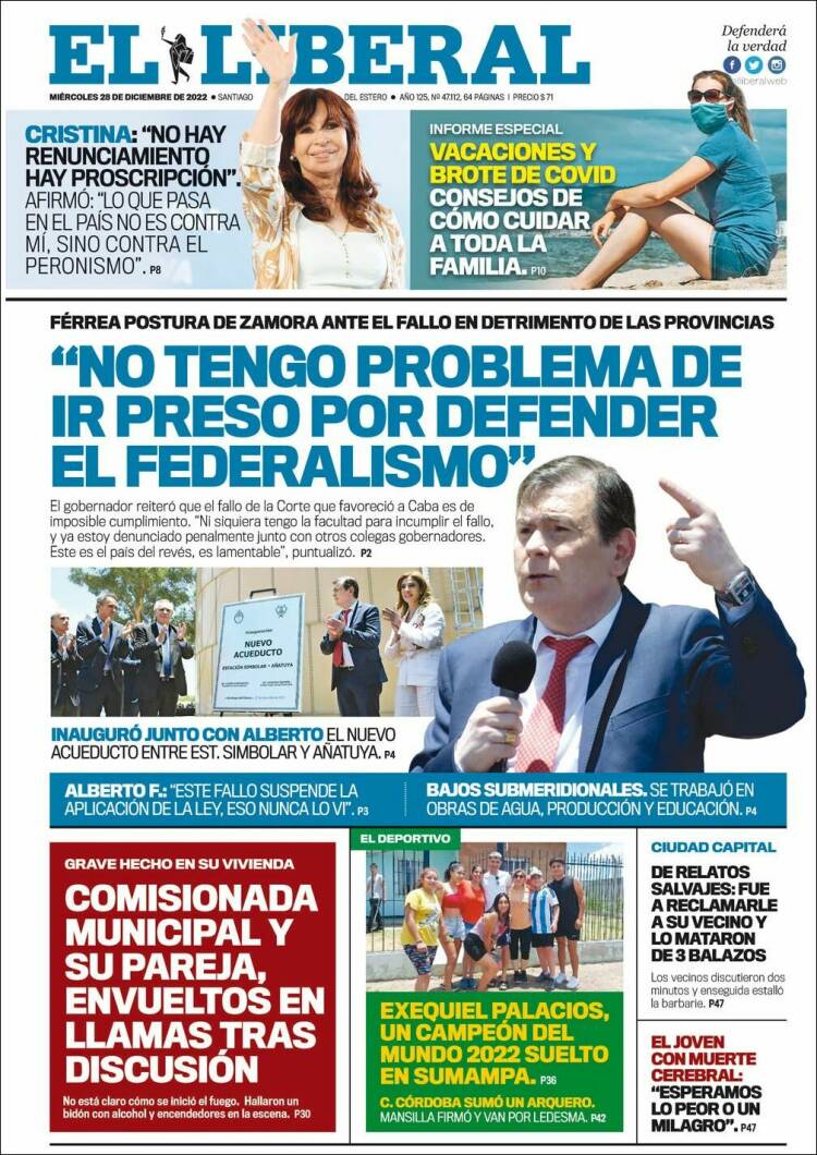 Portada de Diario El Liberal (Argentina)