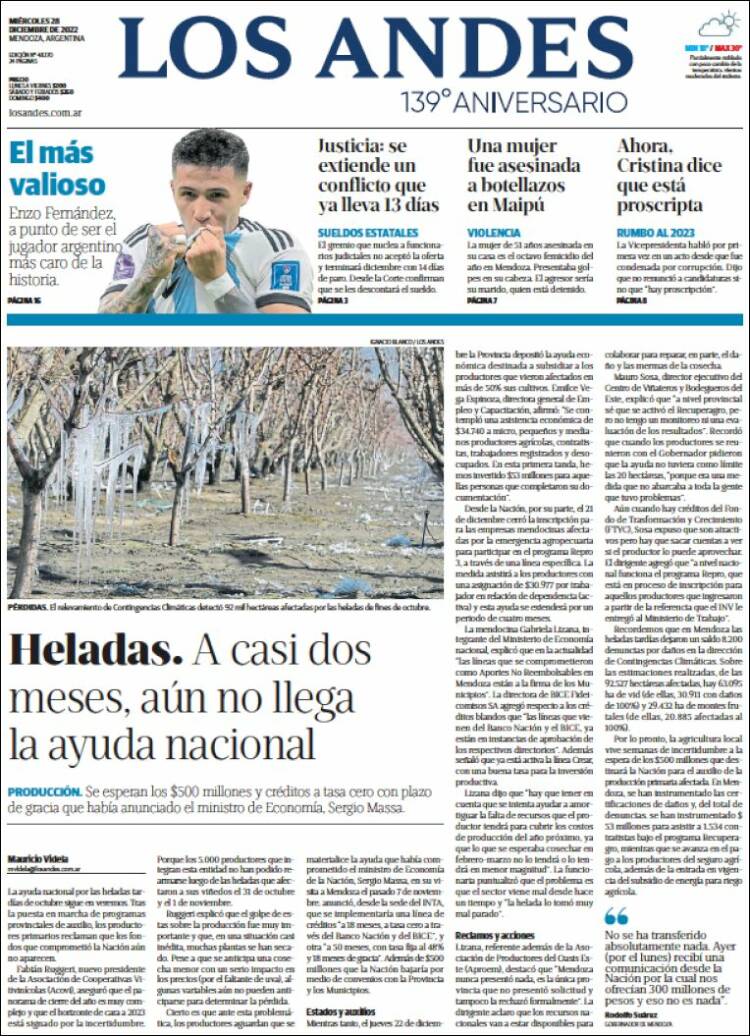 Portada de Los Andes - Mendoza (Argentina)