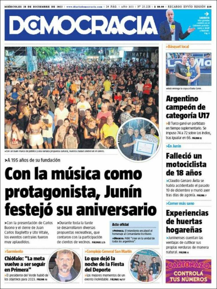 Portada de Diario Democracia (Argentina)