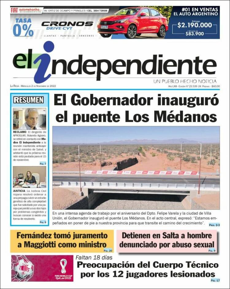 Portada de El Independiente (Argentina)