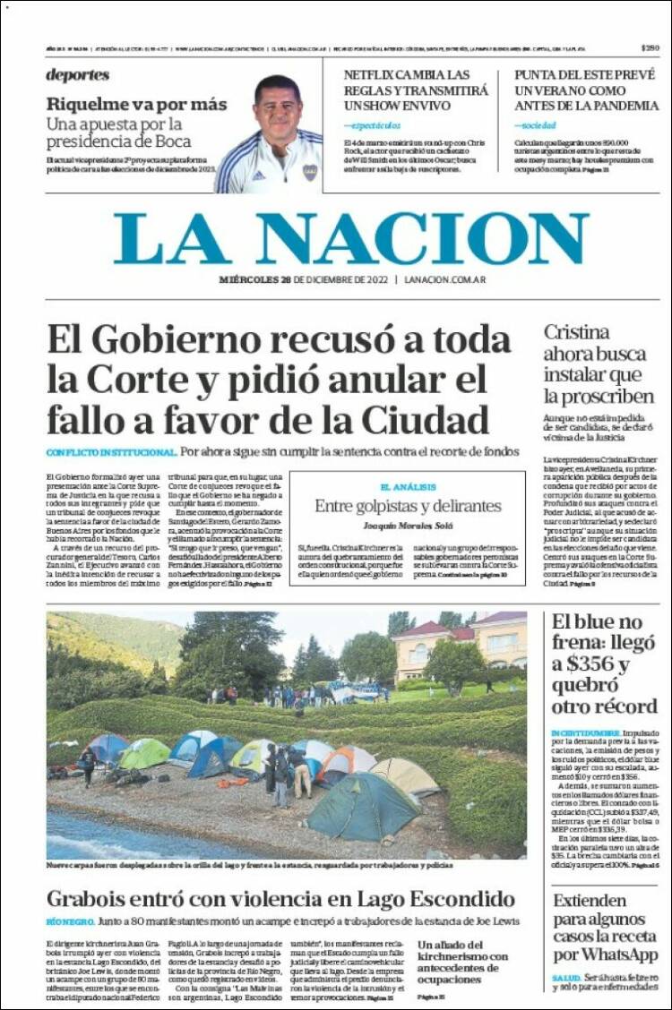 Portada de La Nación (Argentina)