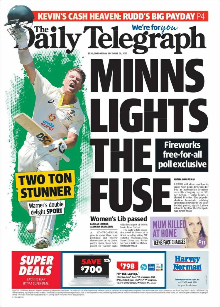 Portada de The Daily Telegraph (Australia)