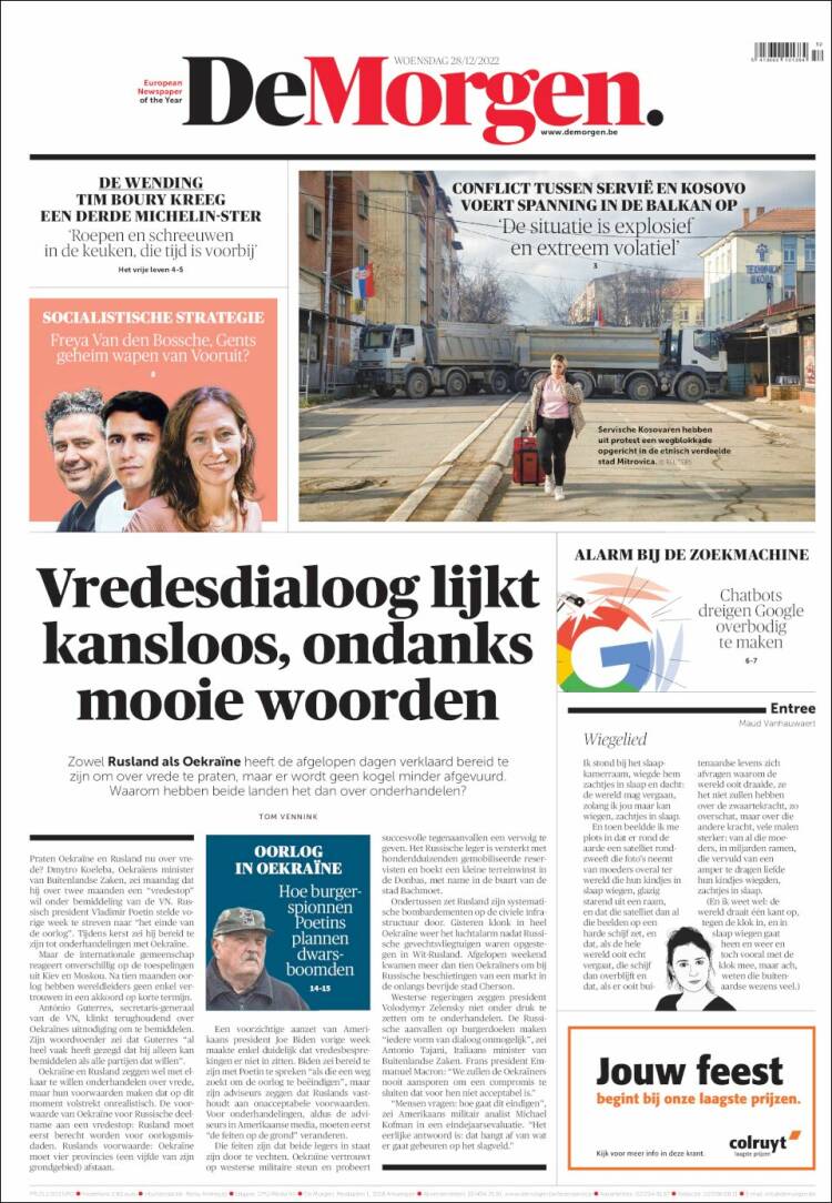 Portada de De Morgen (B&eacute;lgica)