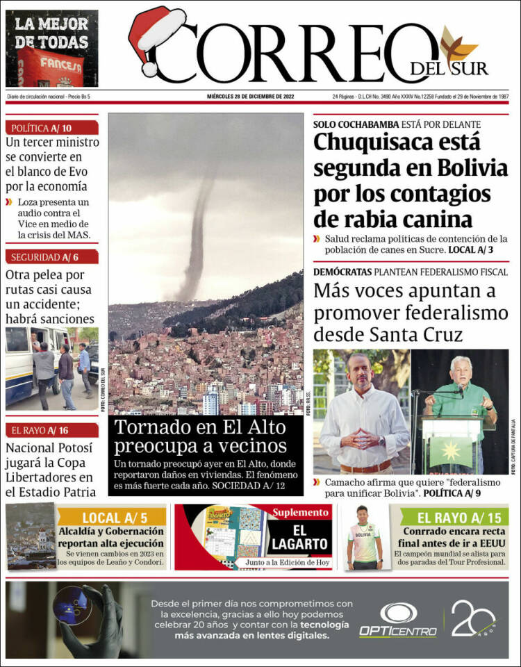 Portada de Correo Sur (Bolivia)