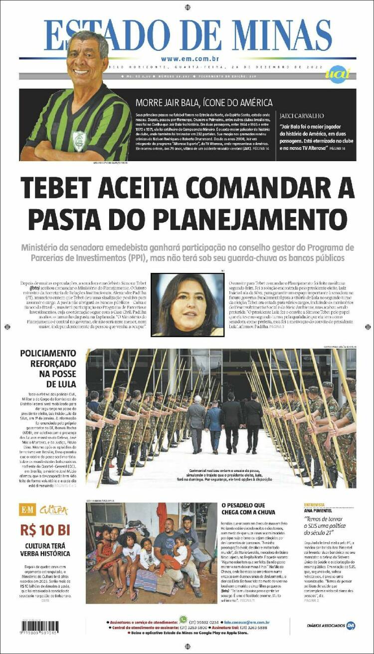 Portada de Jornal Estado de Minas (Brasil)