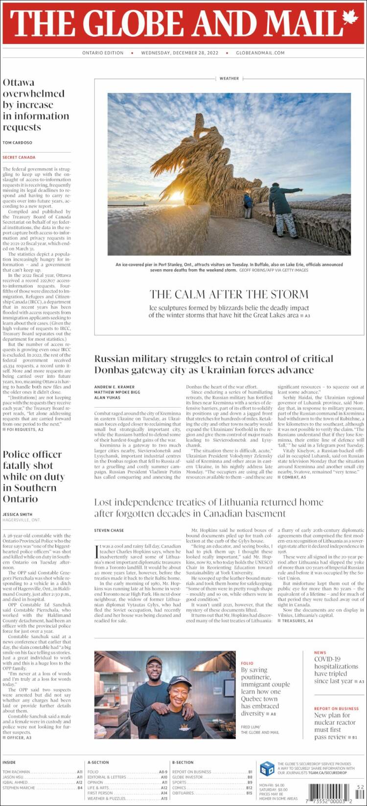 Portada de The Globe and Mail (Canada)