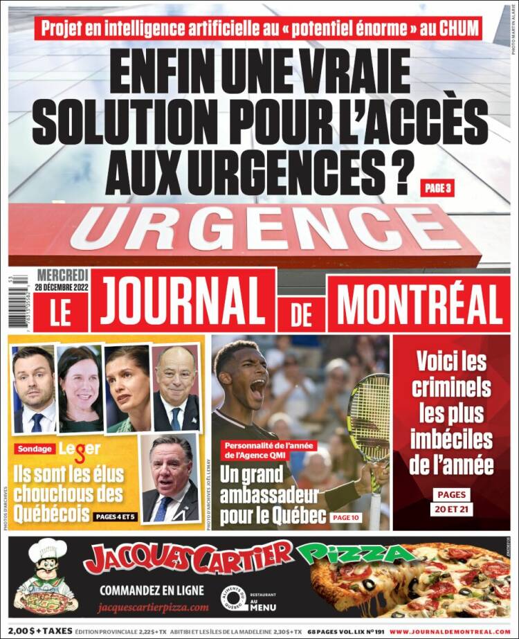 Portada de Le Journal de Montréal (Canada)