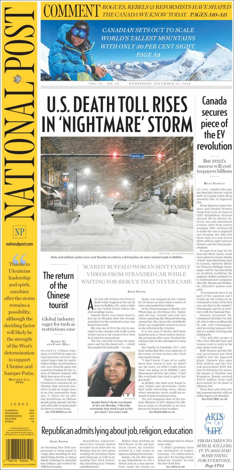 Portada de The National Post (Canada)