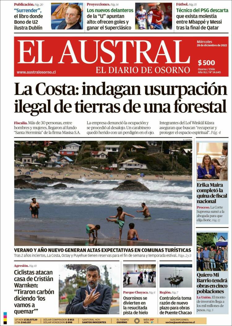 Portada de El Austral de Osorno (Chile)