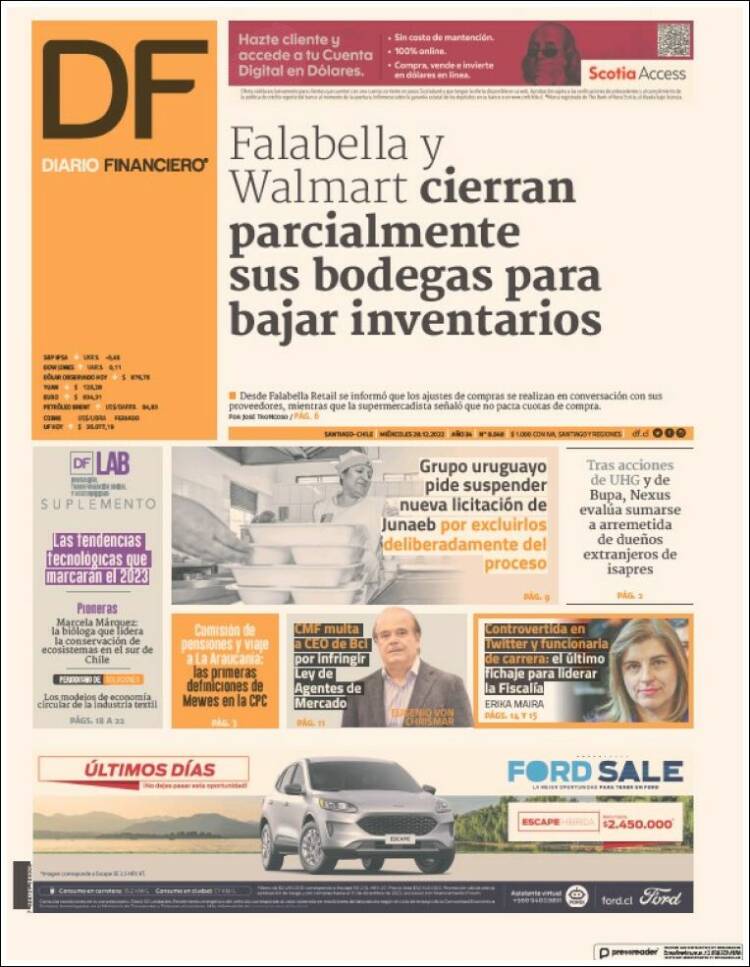 Portada de Diario Financiero (Chile)
