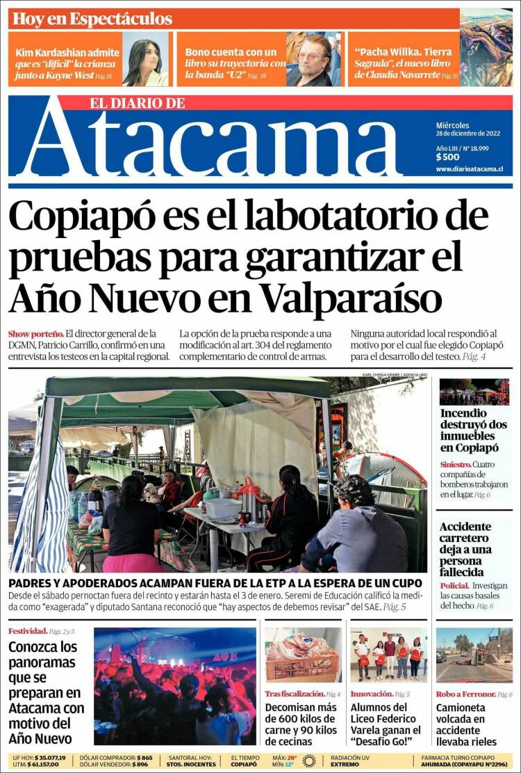 Portada de Diario de Atacama (Chile)