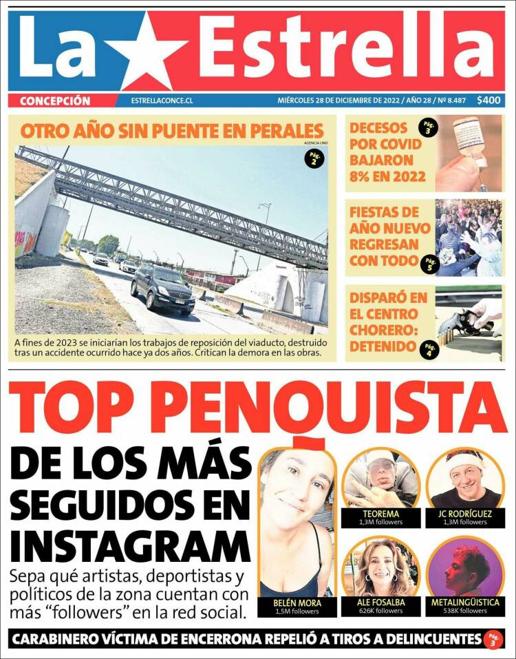 Portada de La Estrella de Concepción (Chile)