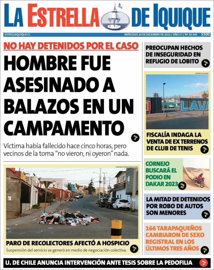 Portada de La Estrella de Iquique (Chile)