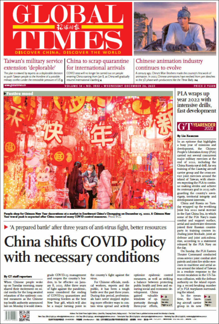 Portada de The Global Times (China)