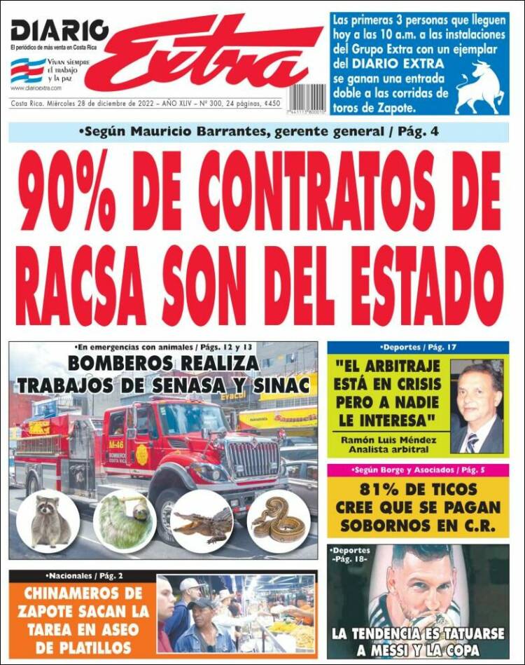 Portada de Diario Extra (Costa Rica)