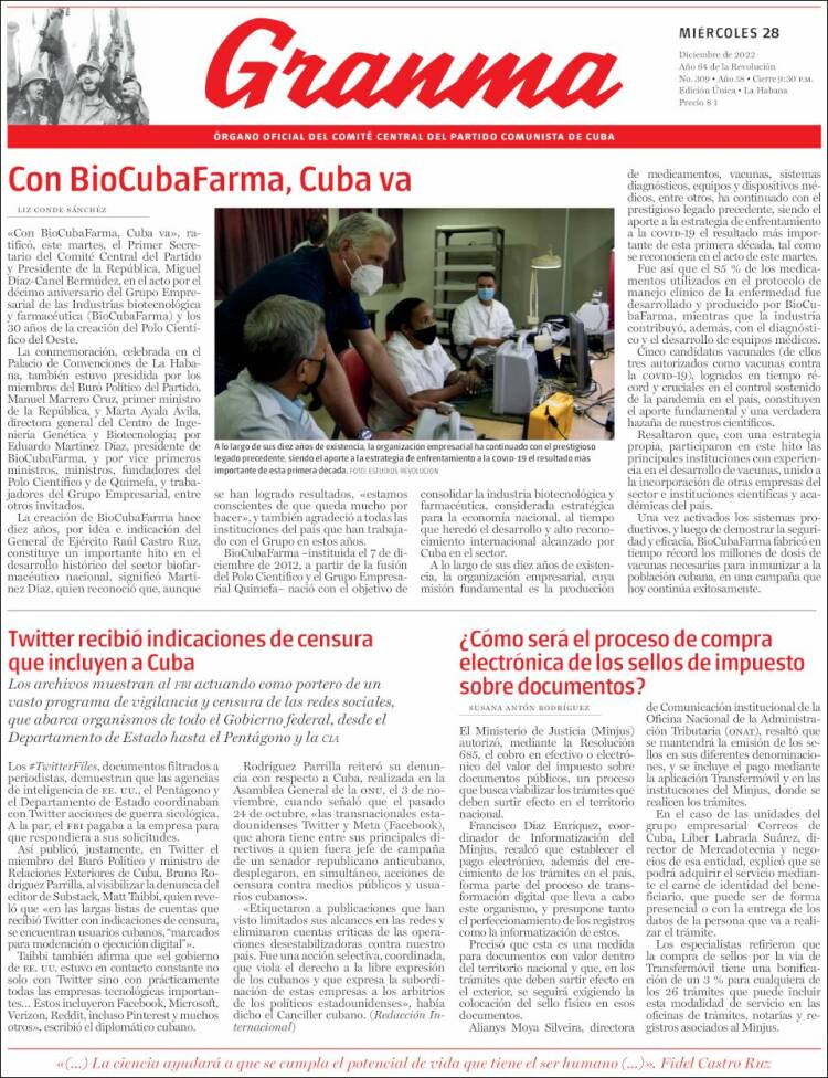 Portada de Granma (Cuba)