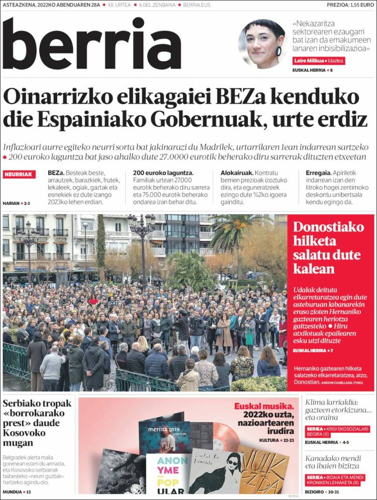 Portada de Berria (Espa&ntilde;a)