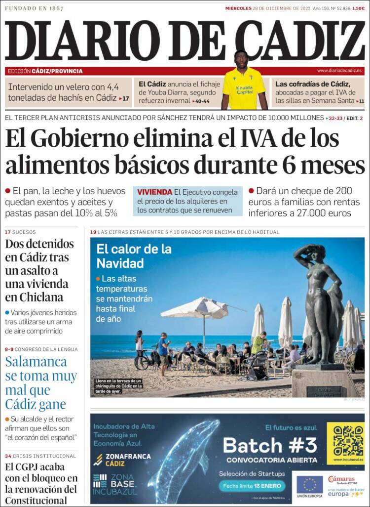 Portada de Diario de Cádiz (Espa&ntilde;a)