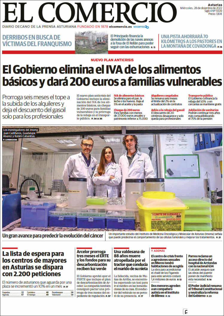 Portada de El Comercio (Espa&ntilde;a)