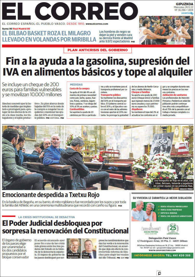 Portada de El Correo - Guipuzcoa (Espa&ntilde;a)