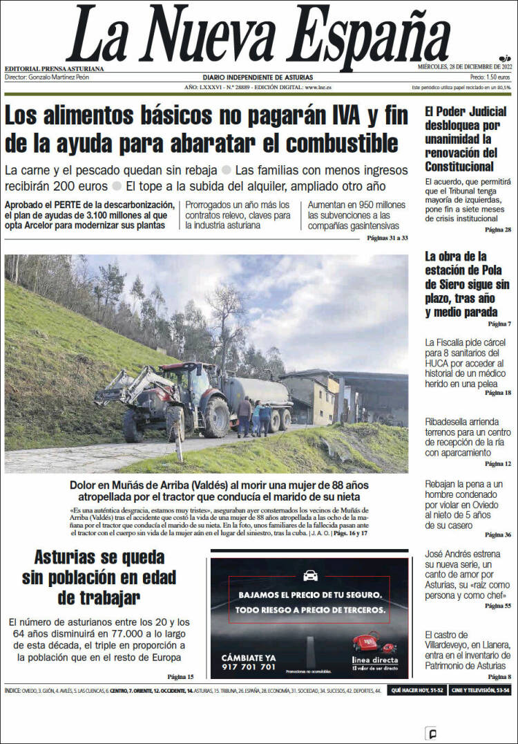 Portada de La Nueva España (Espa&ntilde;a)