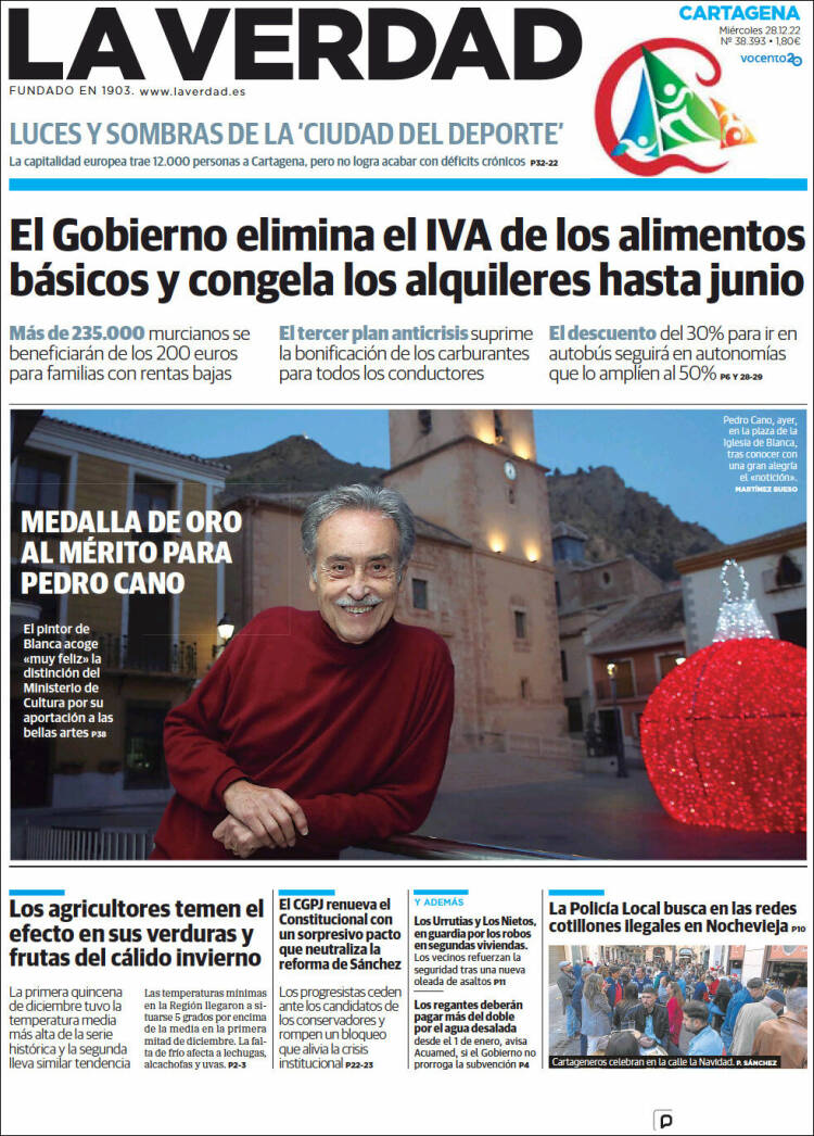 Portada de La Verdad de Cartagena (Espa&ntilde;a)