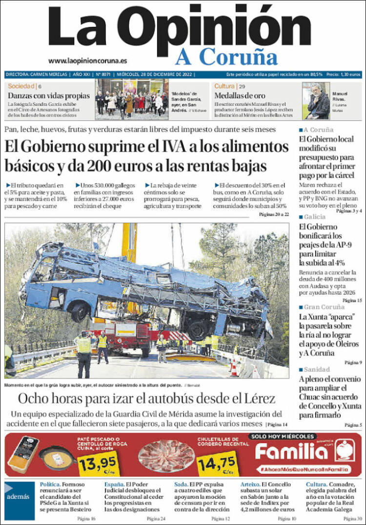 Portada de La Opinión de A Coruña (Espa&ntilde;a)