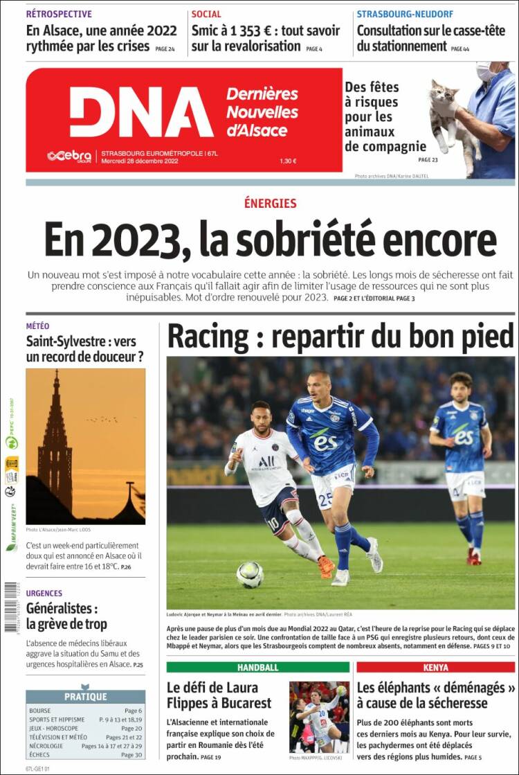 Portada de Les Dernières Nouvelles d'Alsace (Francia)
