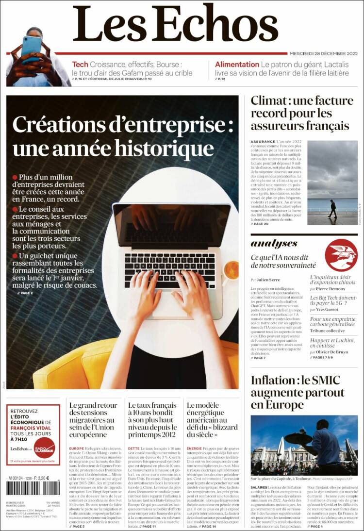 Portada de Les Echos (Francia)