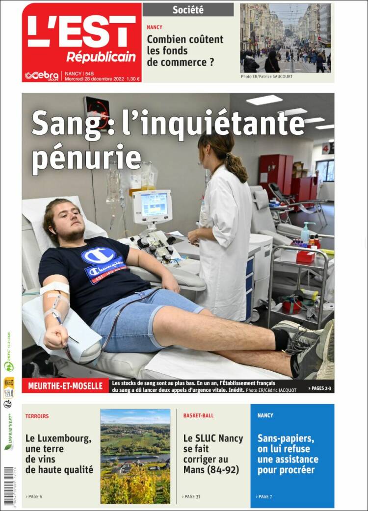 Portada de L'Est Republicain (Francia)