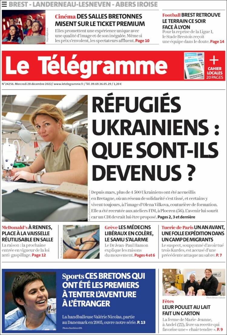 Portada de Télégramme (Francia)