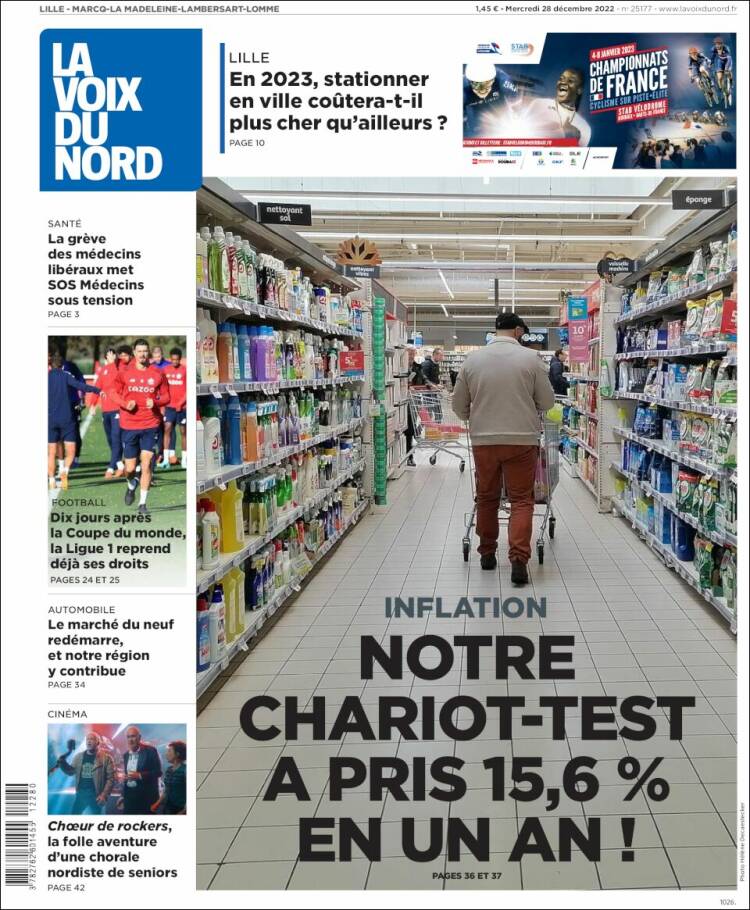 Portada de La Voix du Nord (Francia)