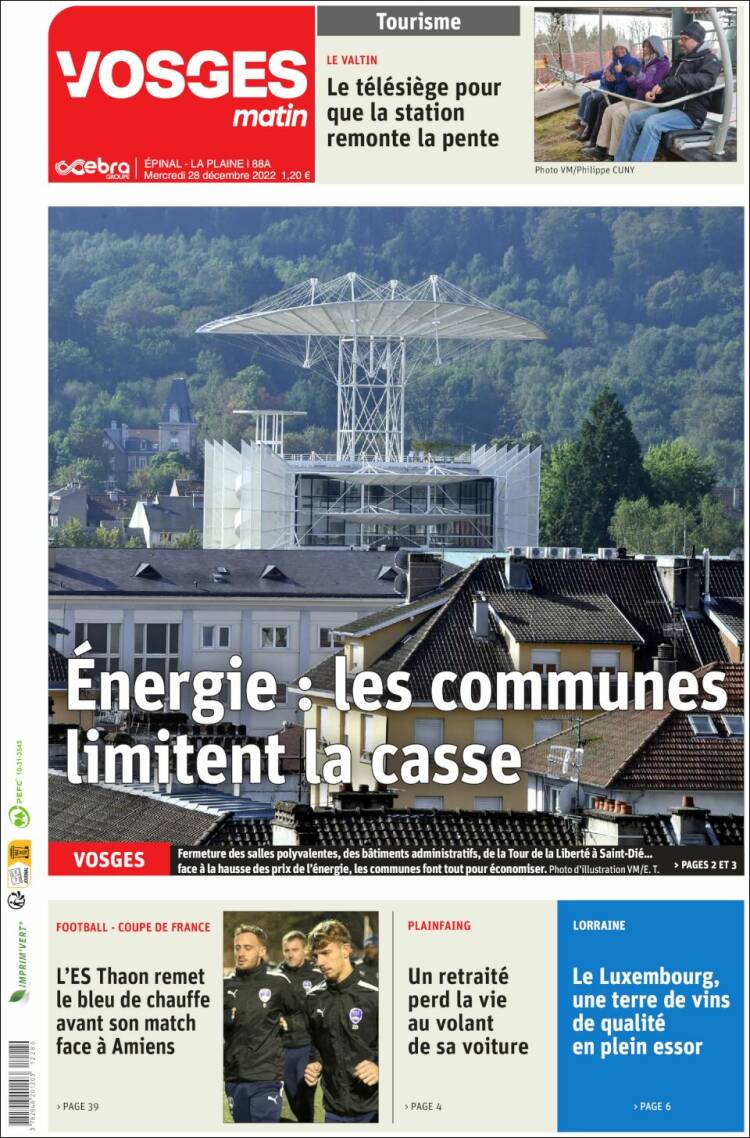Portada de Vosges Matin (Francia)
