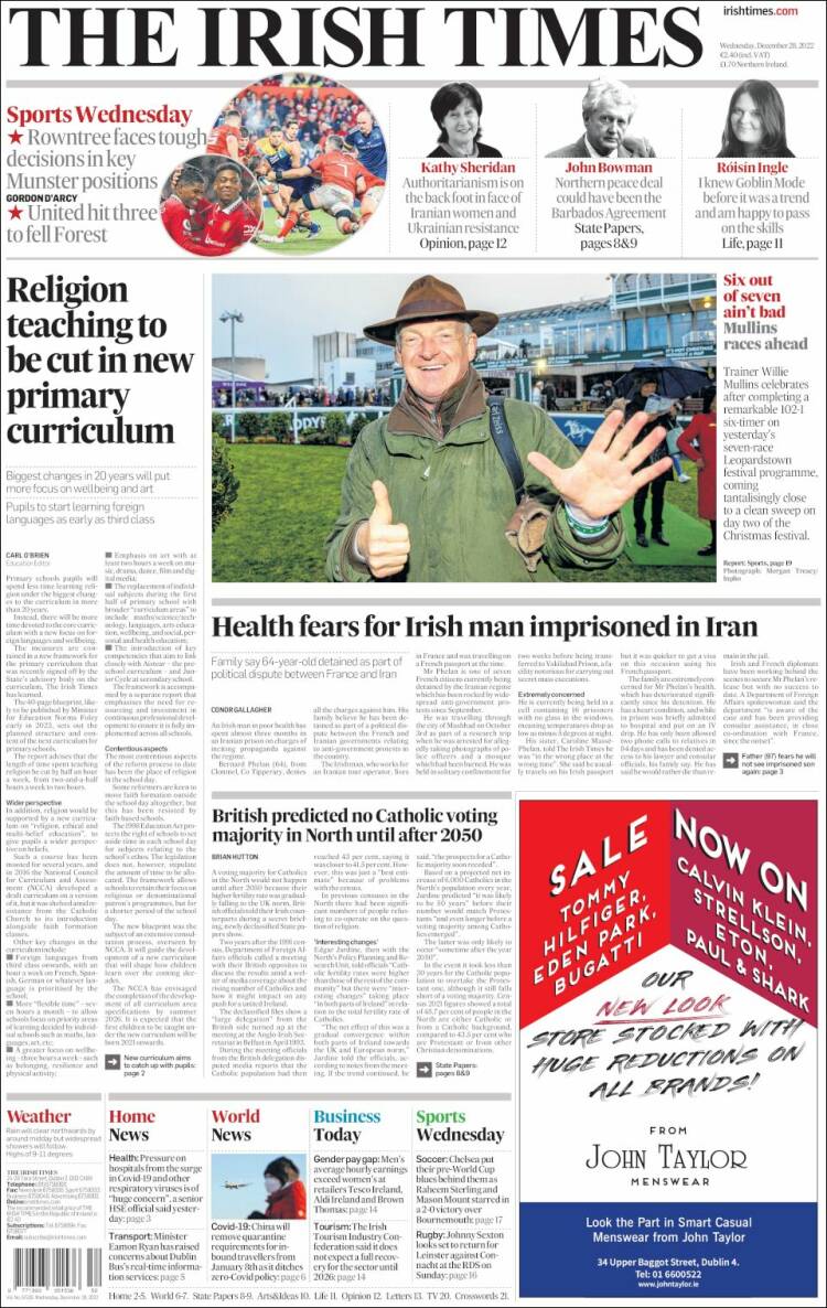 Portada de Irish Times (Irlanda)