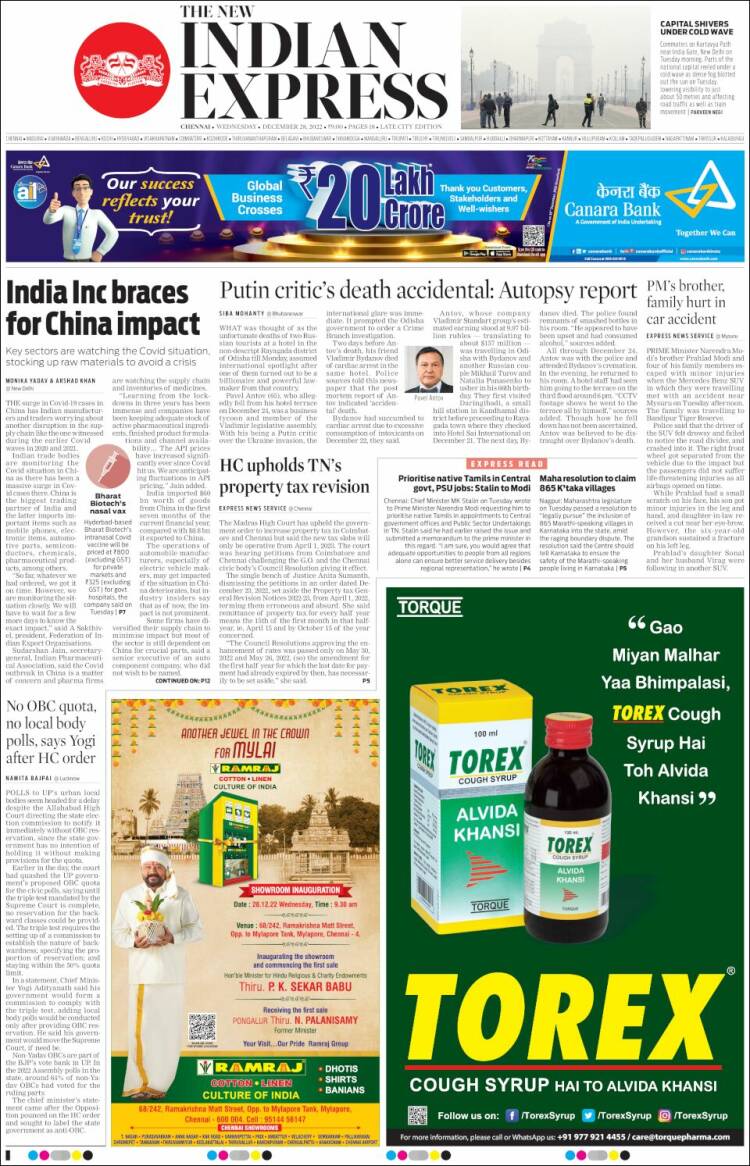 Portada de New Indian Express (India)