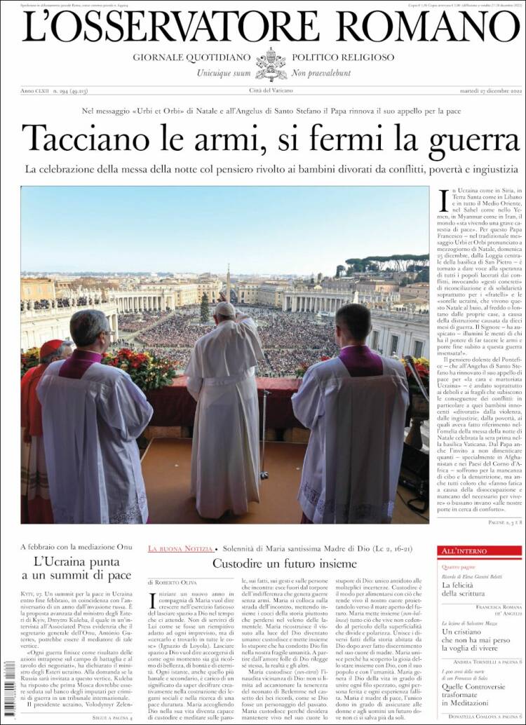 Portada de L'Osservatore Romano (Italy)