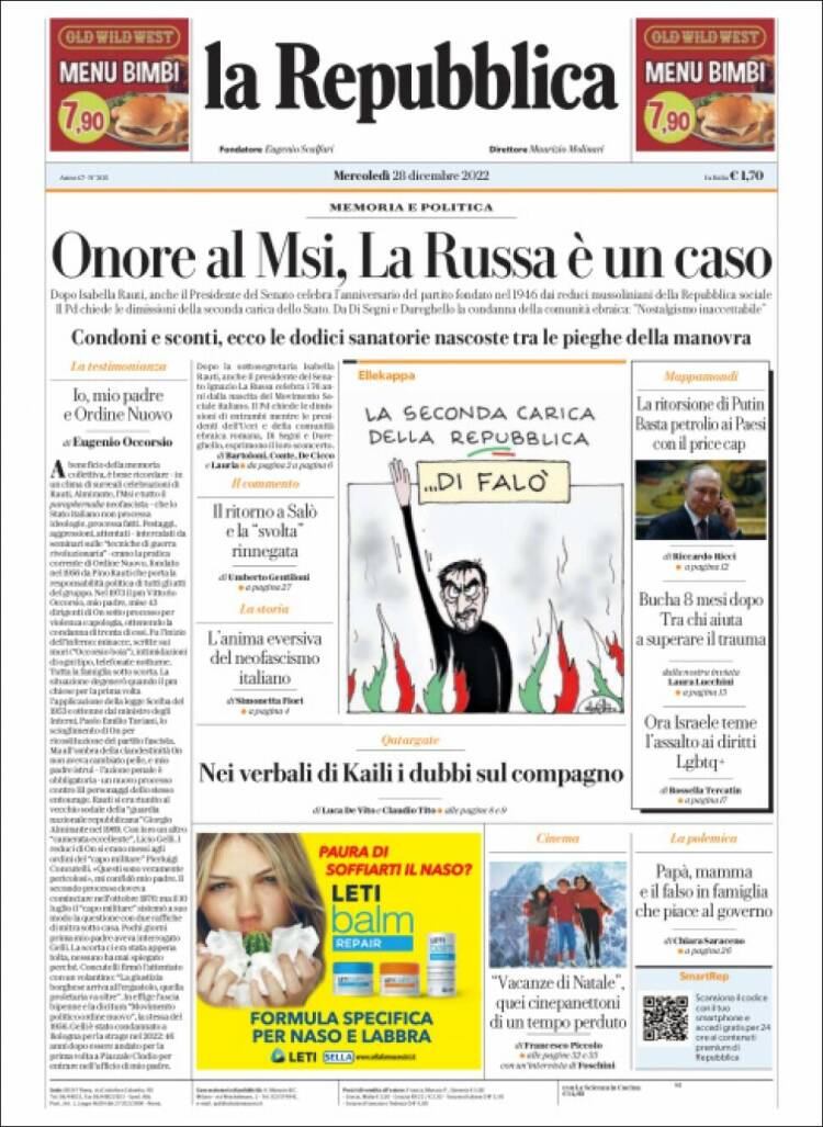 Portada de La Repubblica (Italy)