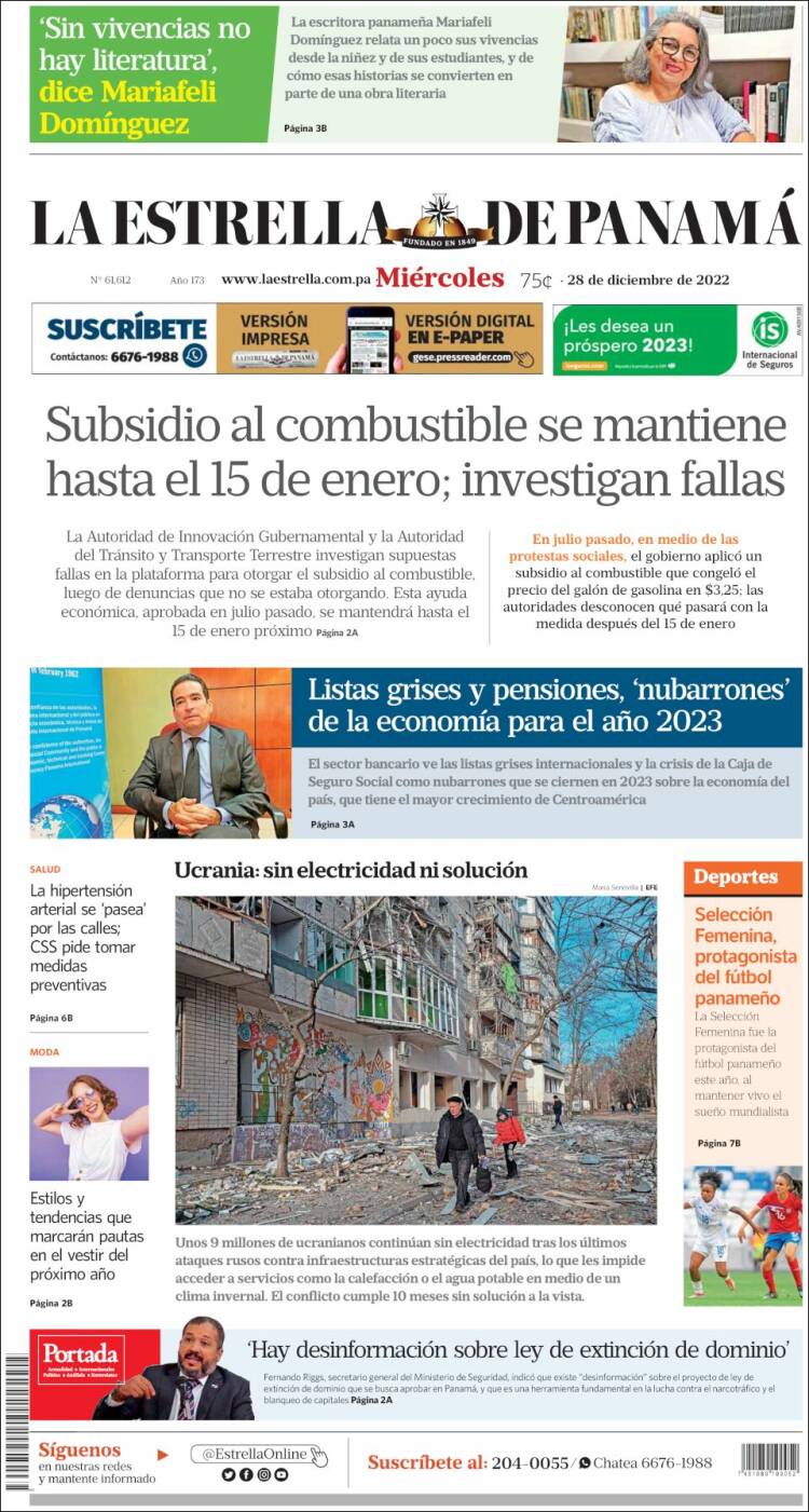 Portada de La Estrella de Panamá (Panam&aacute;)