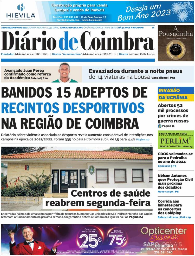 Portada de Diário de Coimbra (Portugal)