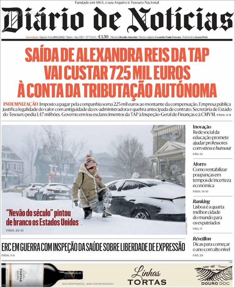 Portada de Diário de Noticias (Portugal)