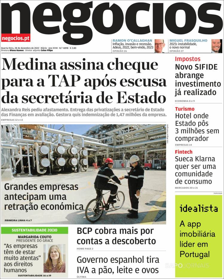 Portada de Jornal de Negócios (Portugal)